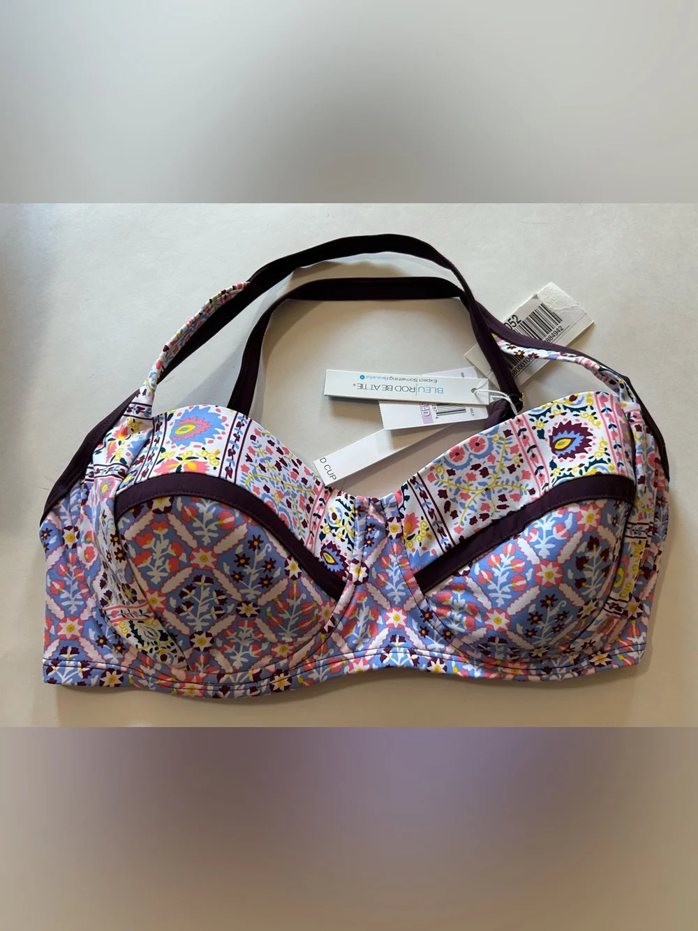 NWT Bleu Rod Beattie Floral Pattern Underwire Bikini Top in Purple, Pink, Blue